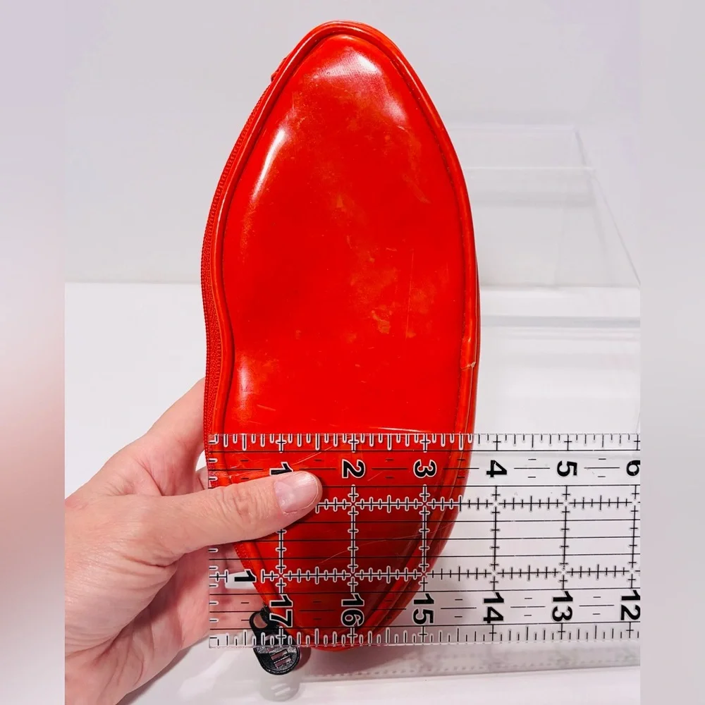 90s Ultima II Revlon Red Patent Lip Shaped Cosmetic Bag Vintage Korea 8.5”x3.5”